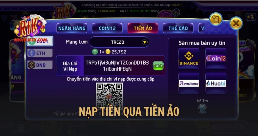Nạp tiền qua tiền ảo